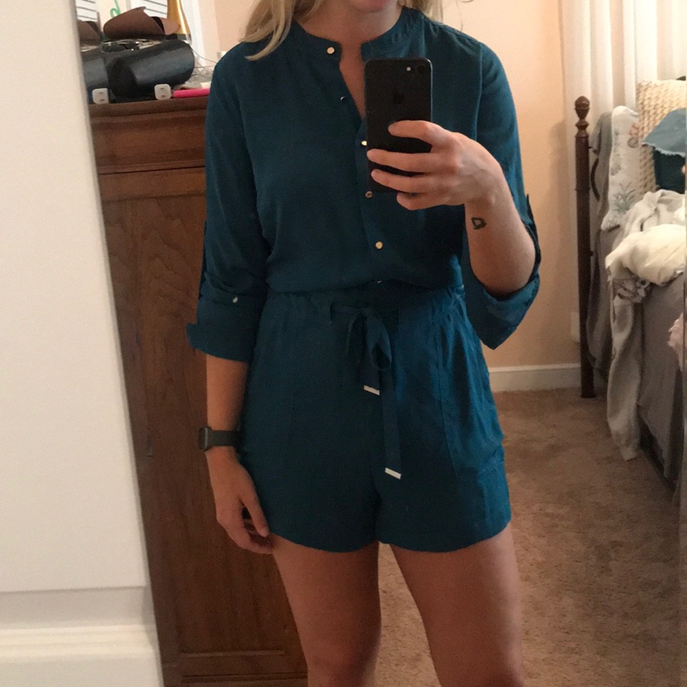 Dark teal, size 4 romper with pockets!
